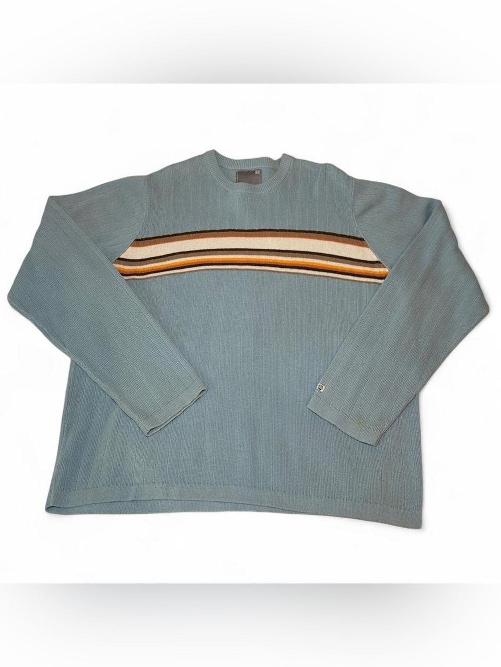 Y2K Vintage Hollister Mens Light Blue Striped Sweater Retro Indie Sleaze Beachy